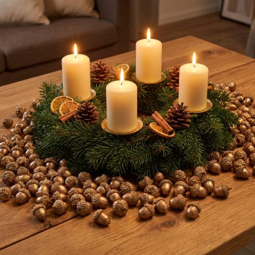 Gyldne efterårsfrugter, festlige efterårsdekorationer, naturlige dekorative agern, adventsdekoration Ø1,5 – 2,5 cm L1,5 – 3 cm 300 g | Floristik24.dk