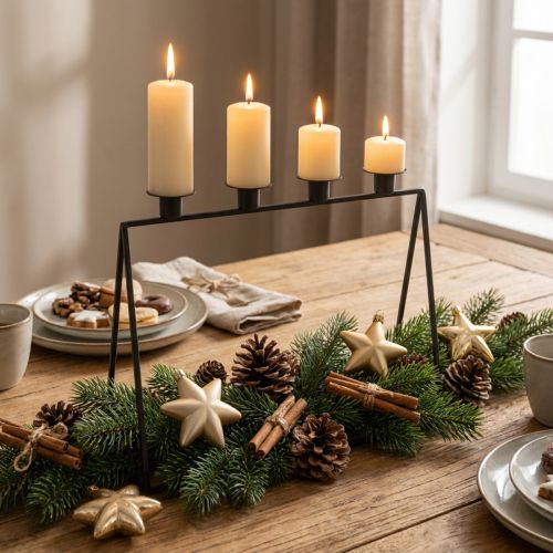 Lysestage Sort Lysestage adventskrans L38cm H31cm | Floristik24.dk