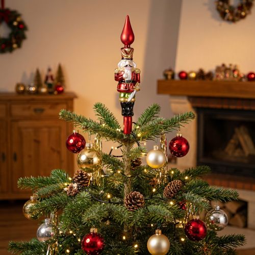 Juletræsknækfigur med nøddeknækker i rød til juletræet 28 cm i ægte glas | Floristik24.dk