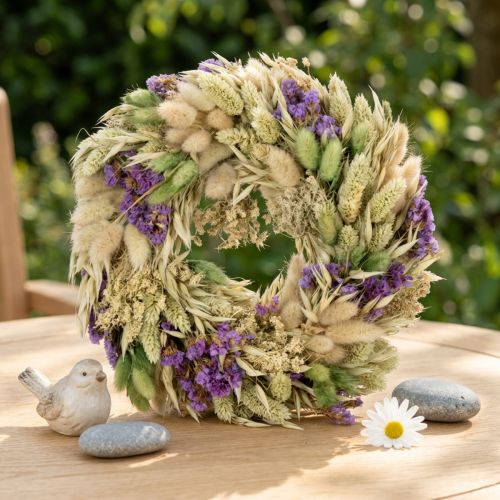 Artikel Tørrede blomsterkrans til forår og sommer, til bord og hoveddør, til særlige lejligheder med farvede accenter, 26 cm