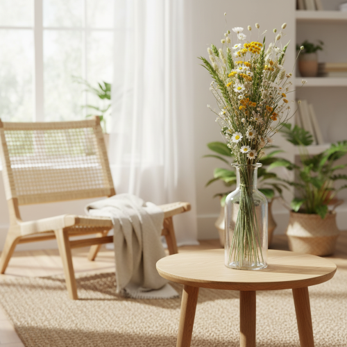 Artikel Tørret blomsterbuket, elegant tørret blomsterbuket til stuen, 50 cm