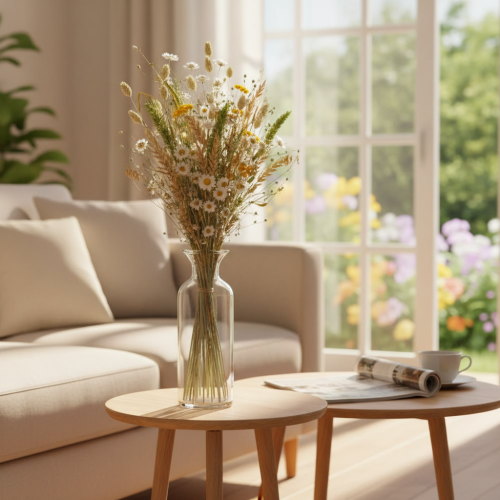 Artikel Tørret blomsterbuket, elegant tørret blomsterbuket til stuen, 50 cm