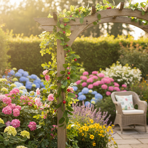 Artikel Kunstig guirlande med kirsebær. Perfekt til naturlig rumdekoration. Blomsterlook. 160 cm.