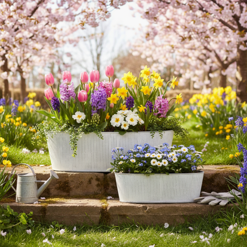 Artikel Oval metalskål i hvid og sølv, 32,5 cm/37 cm, sæt med 2.
