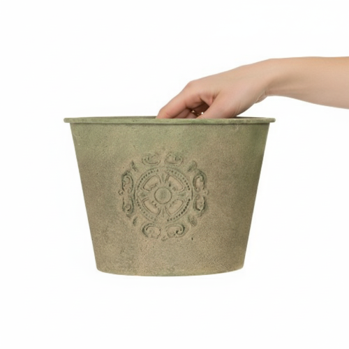 Artikel Metal urtepotte, grøn, vintage, Ø22cm–13,5cm, sæt med 3