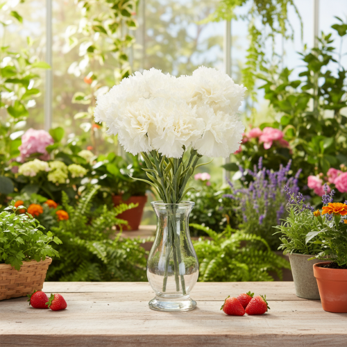 Kunstig nellikeblomst med stilk til buketter og kranse, 56 cm, 8 stk. | Floristik24.dk