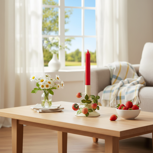 Artikel Metallysestage med jordbærdekoration, sommercreme, H13 cm