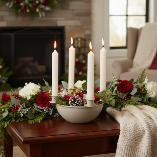 Lysestage med 4 holdere, moderne adventskrans, beige, 15 cm | Floristik24.dk