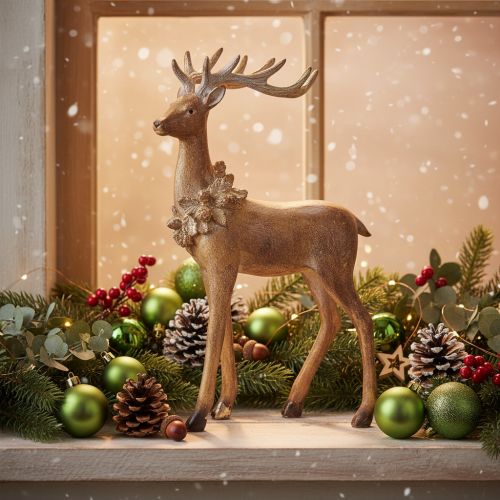 Artikel Dekorativ figur af en hjort med gevir, til stående, juledekoration, 28 cm