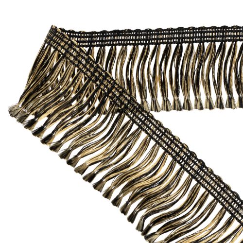 Artikel Sort og guld frynset kant 4 cm x 25 m - Ideel til kransdekoration, sørgebånd og vintage tilbehør