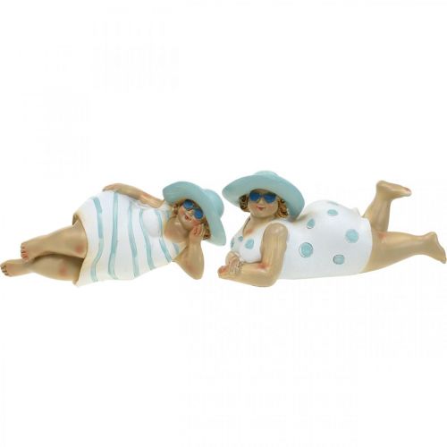 Damer på stranden, bade skønheder, hav dekoration blå/hvid H7/8cm L17cm sæt med 2 stk.