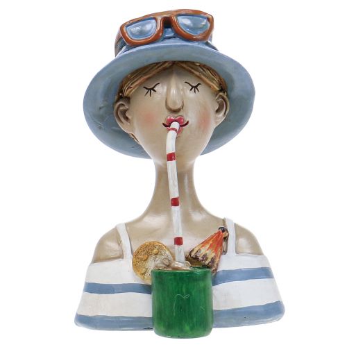 Floristik24 Kvinde Bust Cocktail Blå Hvid Dekorative Figurer H10,5cm 2stk