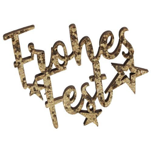 Happy Holidays drys dekoration træ guld glitter 6,5x6cm 12stk
