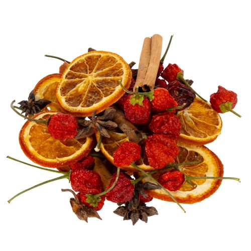 Dekorationssæt med tørrede appelsinskiver med kanel og stjerner til festlig borddekoration 70 g