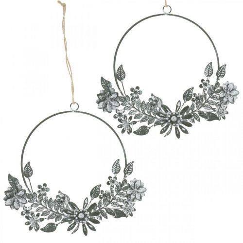 Floristik24 Forårsdekoration, dekorative ringblomster, metaldekoration, vedhæng blomsterdekoration Ø16cm 2 stk.