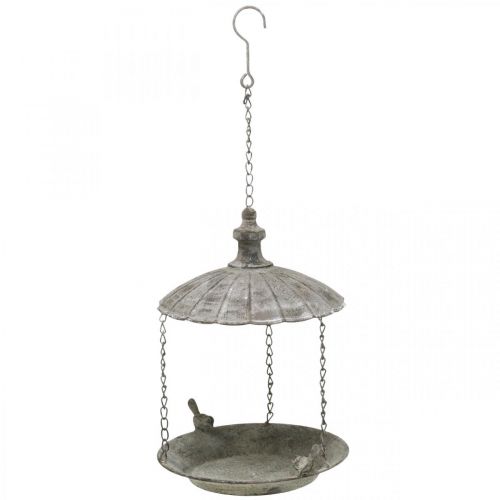 Floristik24 Dekorativ fuglefoder, hængende fuglebad, metal hængekurv brun, vasket hvid Ø25cm H36cm