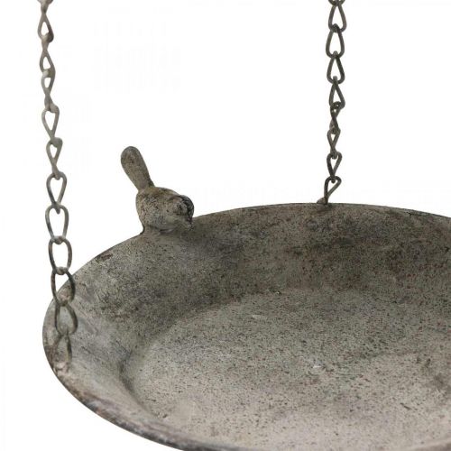 Floristik24 Dekorativ fuglefoder, hængende fuglebad, metal hængekurv brun, vasket hvid Ø25cm H36cm