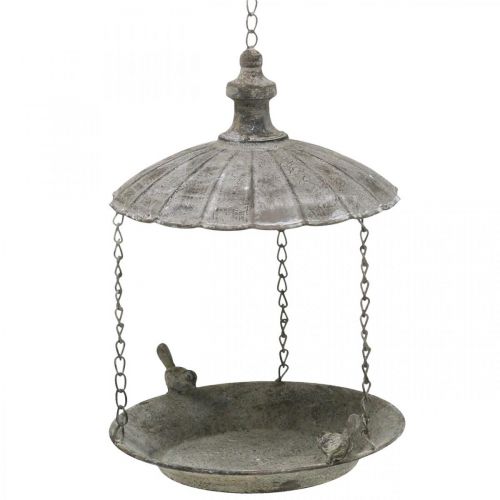 Dekorativ fuglefoder, hængende fuglebad, metal hængekurv brun, vasket hvid Ø25cm H36cm