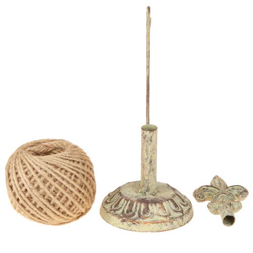 Artikel Antik dekorativ metal trådspoleholder med lilje og jute 20,5 cm