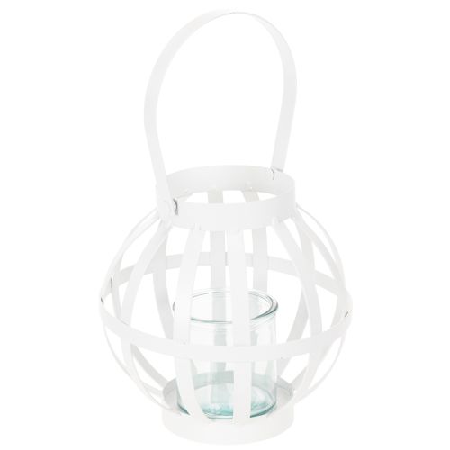 Havelanterne, metal og glas, hængende lysestage, hvid, Ø18,5 cm købe | Floristik24.dk