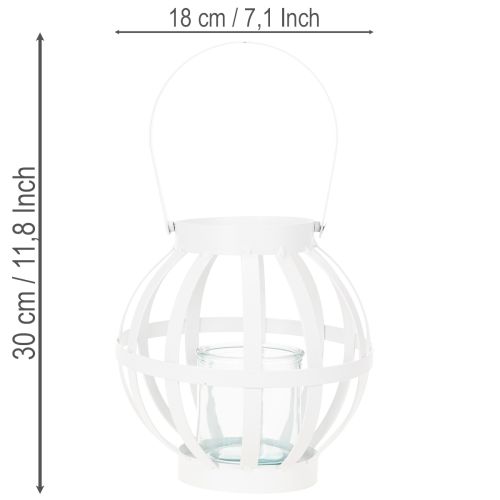 Havelanterne, metal og glas, hængende lysestage, hvid, Ø18,5 cm | Floristik24.dk