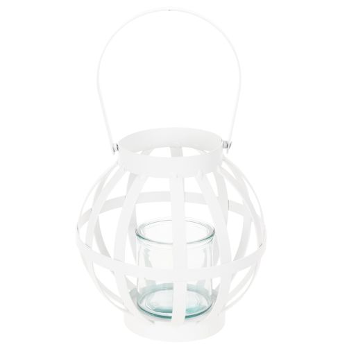 Havelanterne, metal og glas, hængende lysestage, hvid, Ø18,5 cm | Floristik24.dk