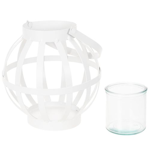 Havelanterne, metal og glas, hængende lysestage, hvid, Ø18,5 cm | Floristik24.dk