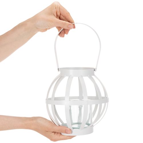 Havelanterne, metal og glas, hængende lysestage, hvid, Ø18,5 cm | Floristik24.dk