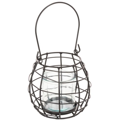 Havelanterne, sort metal med vindlys, Ø14 cm H12,5 cm