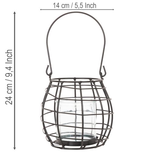 Havelanterne, sort metal med vindlys, Ø14 cm H12,5 cm | Floristik24.dk
