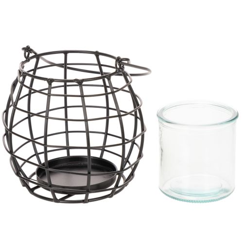 Havelanterne, sort metal med vindlys, Ø14 cm H12,5 cm | Floristik24.dk