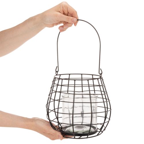 Havelanterne med glaslysestage, sort, Ø20 cm, H18,5 cm | Floristik24.dk