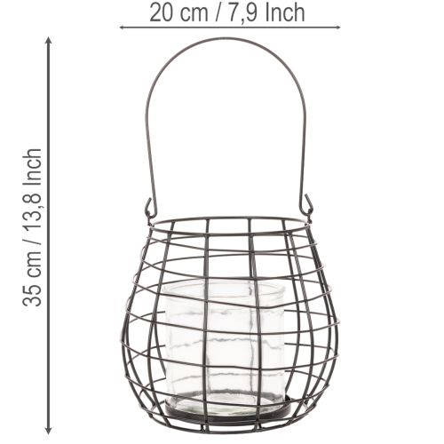 Havelanterne med glaslysestage, sort, Ø20 cm, H18,5 cm | Floristik24.dk