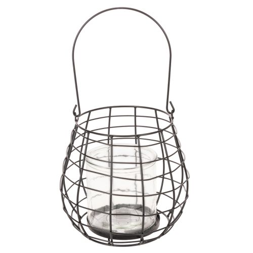Havelanterne med glaslysestage, sort, Ø20 cm, H18,5 cm | Floristik24.dk