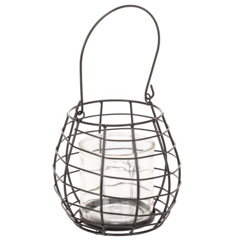 Havelanterne med hank, sort, glaslysestage, Ø17 cm, H15 cm købe | Floristik24.dk