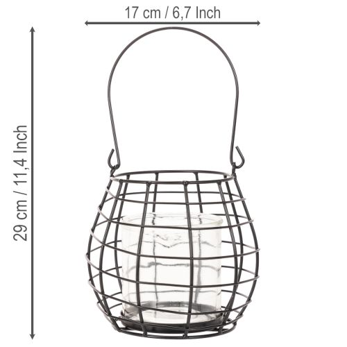 Havelanterne med hank, sort, glaslysestage, Ø17 cm, H15 cm | Floristik24.dk