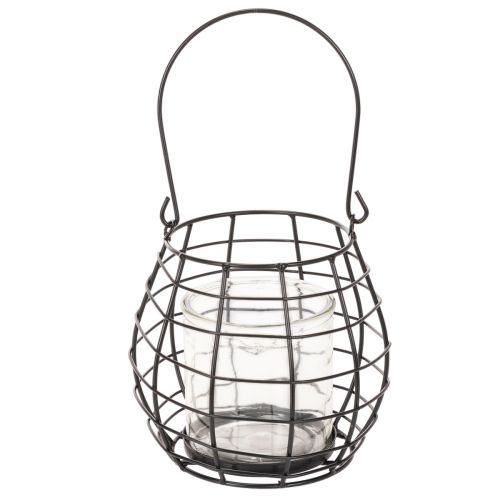 Havelanterne med hank, sort, glaslysestage, Ø17 cm, H15 cm | Floristik24.dk