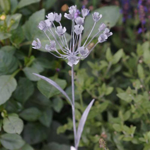 Floristik24 Havestiksblomst, havedekoration, plantestik lavet af metal shabby chic hvid, sølv L52cm Ø10cm 2stk