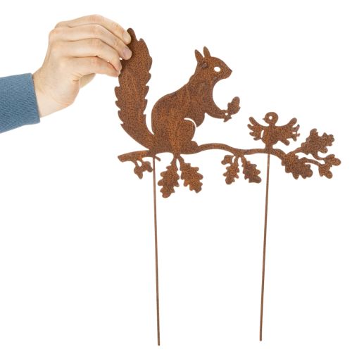 Havepæle egern på gren, forvitret metal, 42 cm høj, 3 stk. | Floristik24.dk