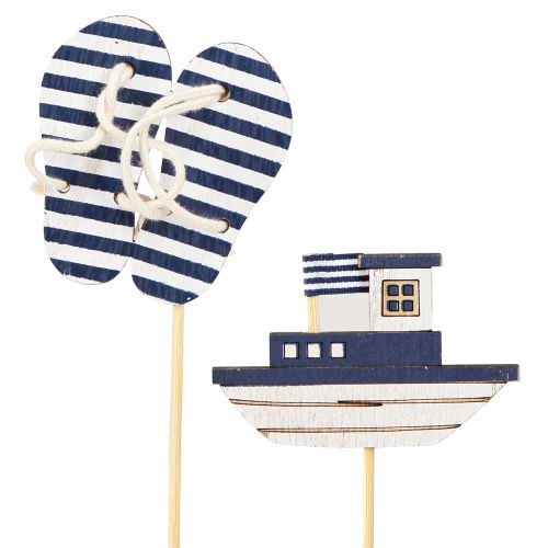 Floristik24 Garden Stake Maritime Træflip Flops Båd Blå Hvid 8cm 12 stk