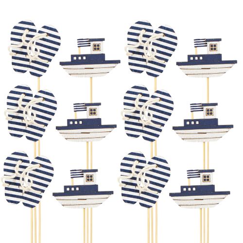 Artikel Garden Stake Maritime Træflip Flops Båd Blå Hvid 8cm 12 stk