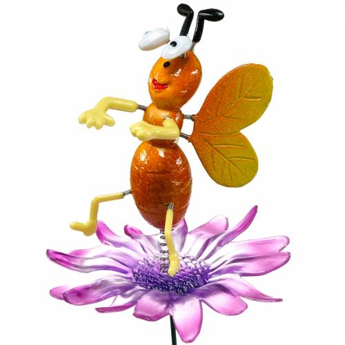 Floristik24 Blomsternål bi på blomst med metalfjedre orange, violet H74cm