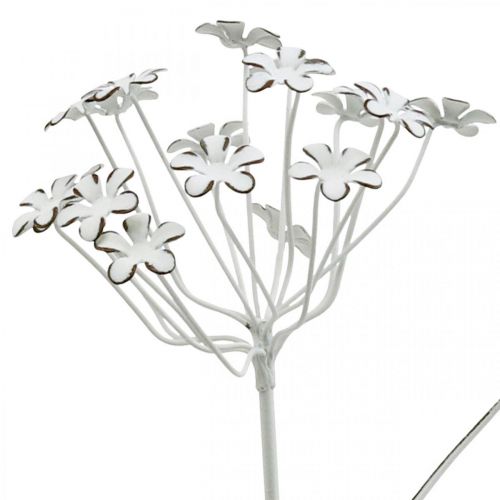 Floristik24 Havestiksblomst, havedekoration, plantestik lavet af metal shabby chic hvid, sølv L52cm Ø10cm 2stk