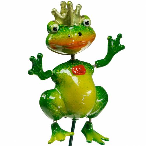 Floristik24 Garden Stake Frog King med Metal Spring Grøn, Gul, Gylden H68,5 cm