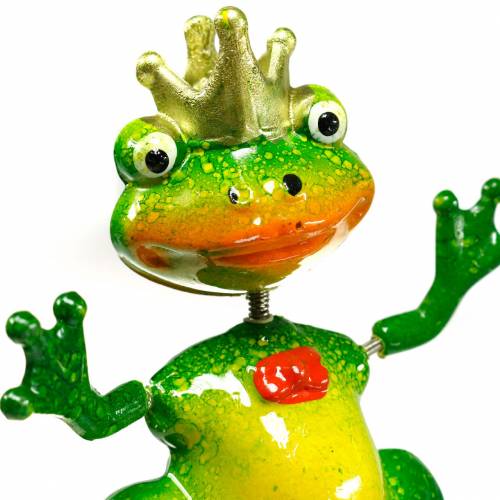 Floristik24 Garden Stake Frog King med Metal Spring Grøn, Gul, Gylden H68,5 cm