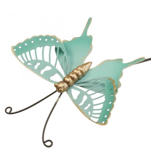 Floristik24 Havespil metal sommerfugl turkis guld 12×10/46cm