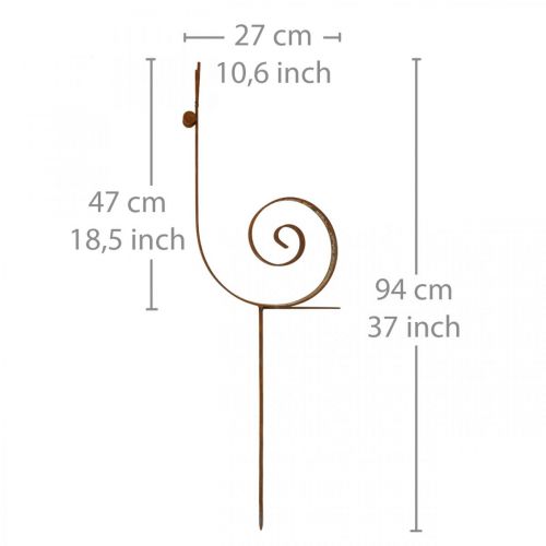 Floristik24 Havespælssnegl stor rust metal havedekoration H94cm