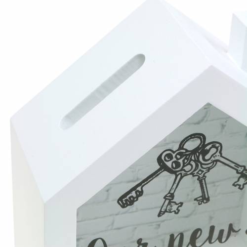 Floristik24 Sparekasse "Vores Nye Hjem" træglas hvid 15x7cm H18cm