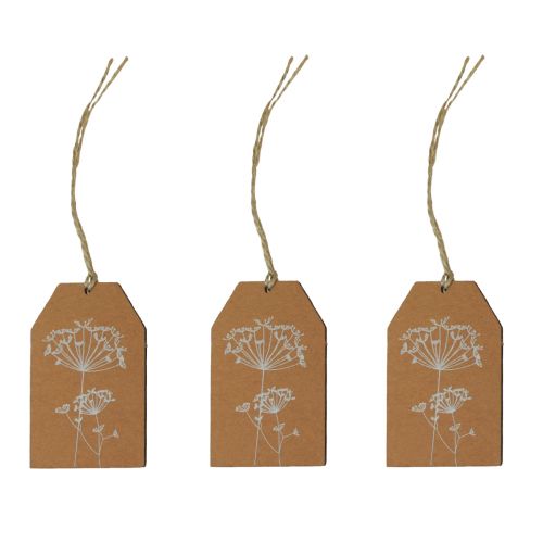 Gavemærker papir brune blomster 8×5cm 24 stk