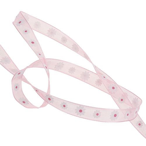 Floristik24 Gavebånd pink med blomst 10mm 20m
